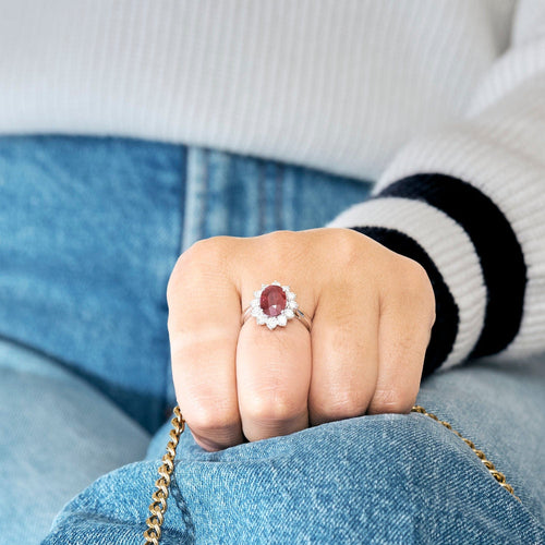 Bague 53 Bague Marguerite Or blanc, Rubis & Diamants 58 Facettes