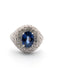 Bague 52 Bague or blanc avec saphir central et diamants 58 Facettes