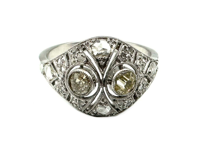 Bague 55 Bague Art-Déco Dôme en or et platine ornée de diamants 58 Facettes