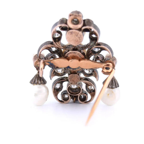 Broche de tamanho antigo (Old Mine) em ouro 12k e Prata 925, diamantes 