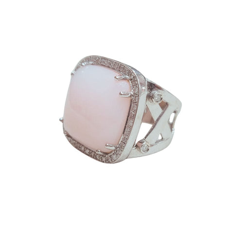 Bague 54 Bague en opale rose, or blanc et diamants 58 Facettes S402