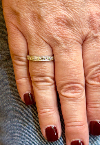 Bague 59 Alliance vintage en platine et diamants tour complet 58 Facettes