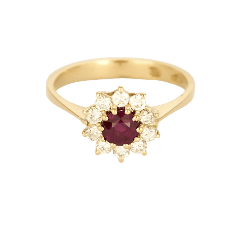 Bague 54 Bague Marguerite or jaune, rubis et diamants 58 Facettes BA212