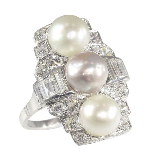 Bague 58 Glamour géométrique : une bague Art déco en diamant et perle 58 Facettes 22297-0116