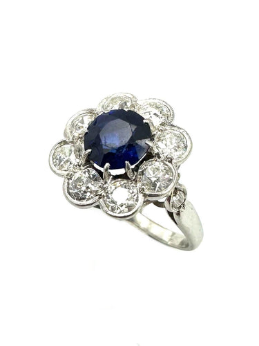 Bague 50 Bague Belle Époque platine, saphir et diamants 58 Facettes