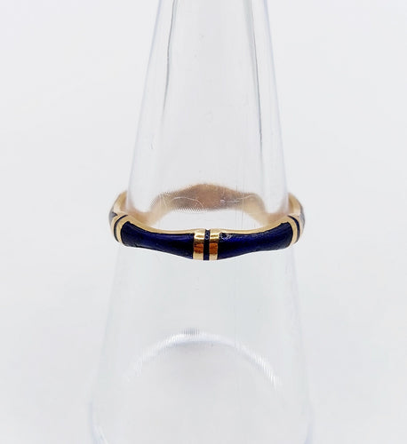 Prsten jonc Burma vintage od žutog zlata i plave emajle 