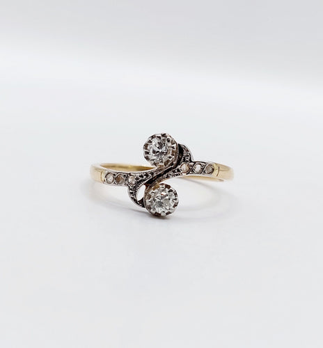 Bague 54 Bague toi et moi antique or jaune, platine et diamant 58 Facettes A05710