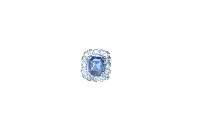 Bague 54.5 Bague Marguerite Art Déco saphir de Ceylan 3,90 cts et diamants 58 Facettes