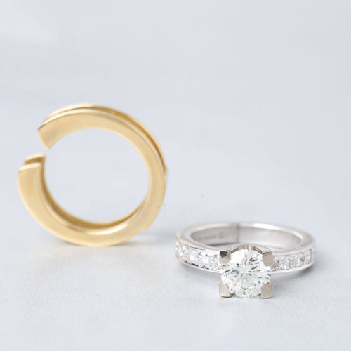 Bague 60 Bague solitaire 2 montures en or gris et or jaune 58 Facettes 1