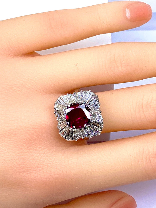 Bague 54 Bague or blanc, magnifique rubis 2,24 carats non chauffé et diamants 58 Facettes AB417