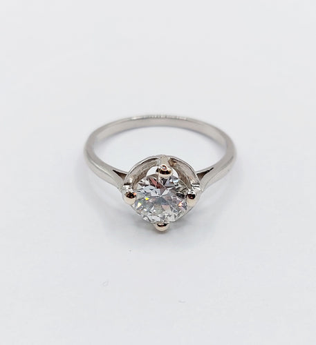 Ring Solitaire Art Deco in platinum and 1.11 carat diamond 