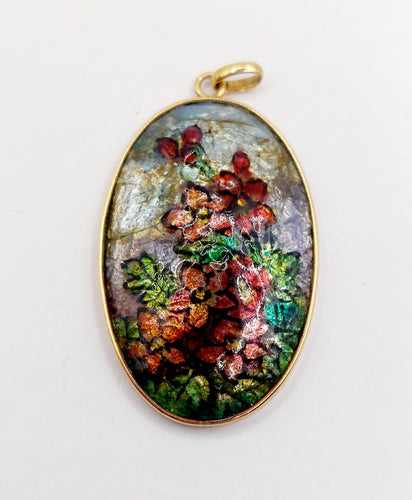 Pendentif Pendentif Art Nouveau or jaune, plaque émaillée fleurs (circa 1910) 58 Facettes A06385