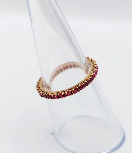 Bague 50.5 Alliance américaine or jaune petits rubis ronds (circa 1950) art deco éternité 58 Facettes A05472