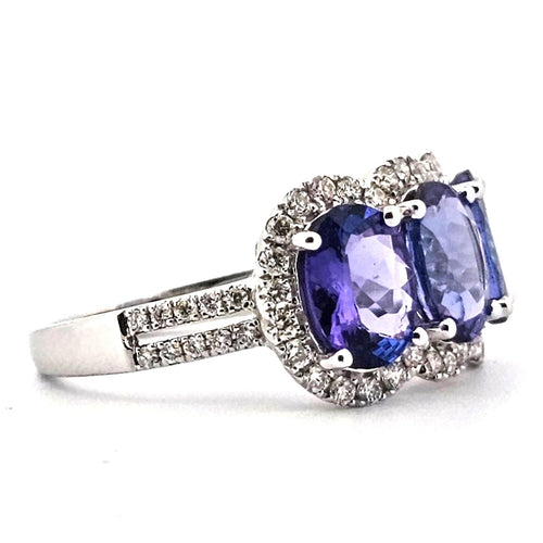 Bague 54 Bague en or blanc avec tanzanites et diamants 58 Facettes