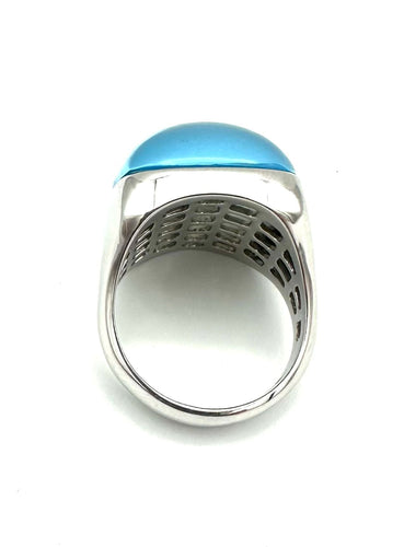 Bague ROBERTO COIN. Bague or blanc 18K et topaze bleue 58 Facettes