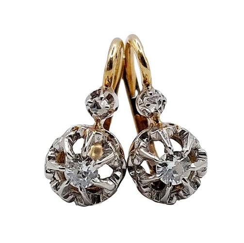 Boucles d'oreilles Dormeuses or jaune, diamants taille ancienne et diamant taille rose (circa 1900) 58 Facettes A05647