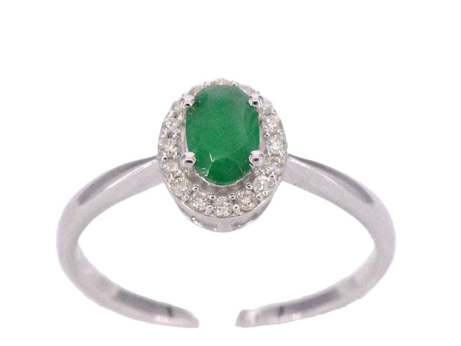 Bague 54 Bague entourage en or blanc avec diamants et émeraude 58 Facettes 2012