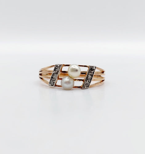 Bague 53 Bague antique toi et moi or rose perles et diamant 58 Facettes A05617