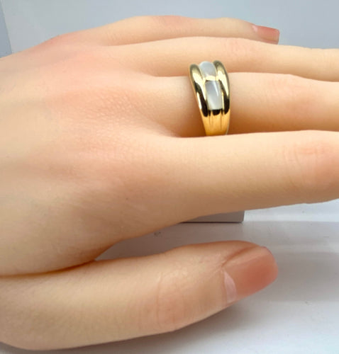 Bague 56 Bague jonc en or jaune 18 carats et nacre blanche 58 Facettes AB669