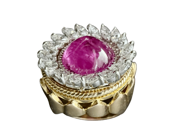 Bague 54.5 Bague or jaune et or blanc, rubis, diamants 58 Facettes