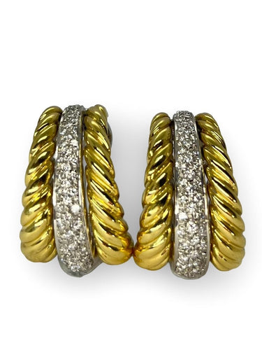 Boucles d'oreilles Boucles d'oreilles or jaune or blanc et diamants 0,40 ct 58 Facettes 00071301