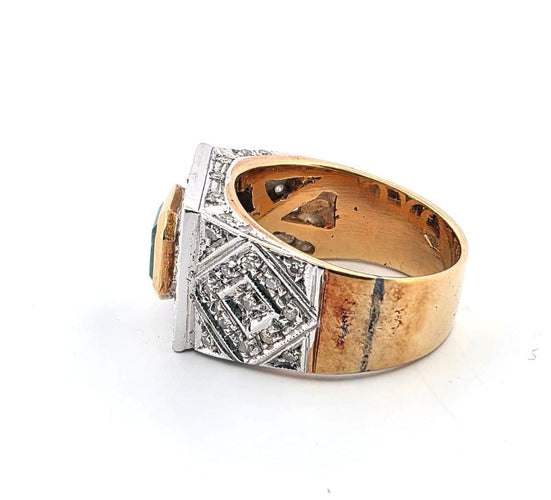 Bague 55 Bague en or jaune avec émeraude et diamants 58 Facettes