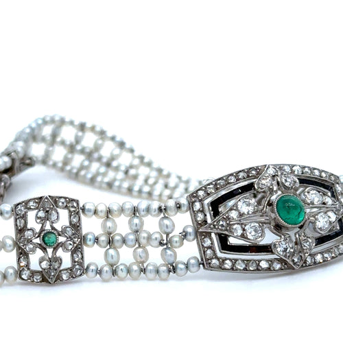 Bracelet BRACELET ART DECO EMERAUDE PERLES DIAMANTS ONYX 58 Facettes Réf 1_0000019/1