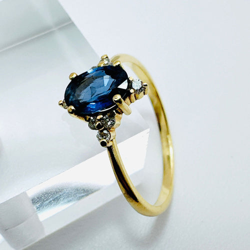 Bague 55 Bague en or jaune avec saphir bleu de Ceylan et diamants 58 Facettes 50364