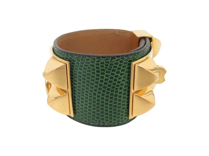 Collier bracelet HERMES collier de chien medor 17-20cm en cuir lezard vert 58 Facettes 268884