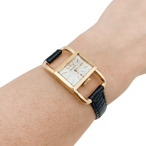 Montre Montre Jaeger-Lecoultre, "Etrier", or rose, cuir noir 58 Facettes 34348