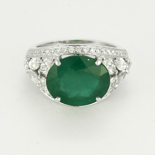 Bague 53.5 Sublime bague en platine, diamants et émeraude de 7 carats 58 Facettes