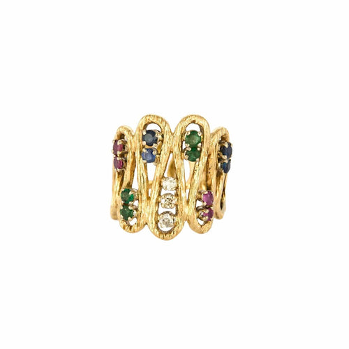 Bague 52 Bague vintage or jaune diamants rubis saphirs émeraudes 58 Facettes