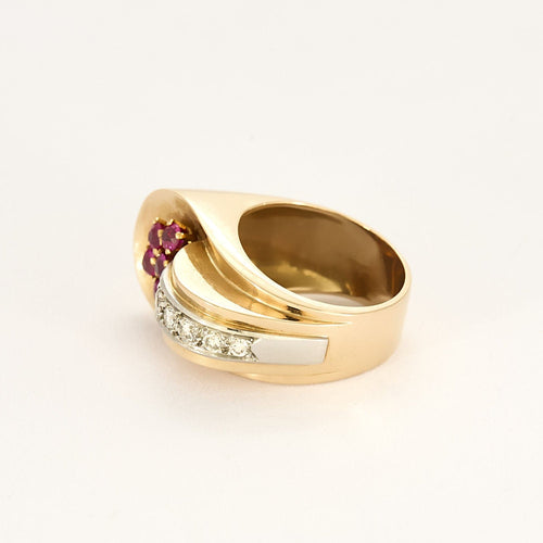 Bague 52 Bague Tank en or jaune et or blanc, diamants et rubis de synthèse 58 Facettes MEA5126