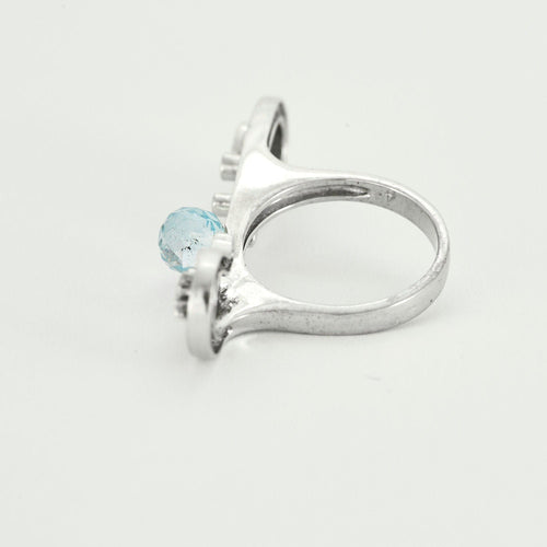 Прстен У срцу звезда, бело злато, дијаманти, топаз