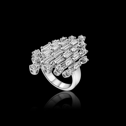 Anel de Platina e Diamantes de Meio do Século 