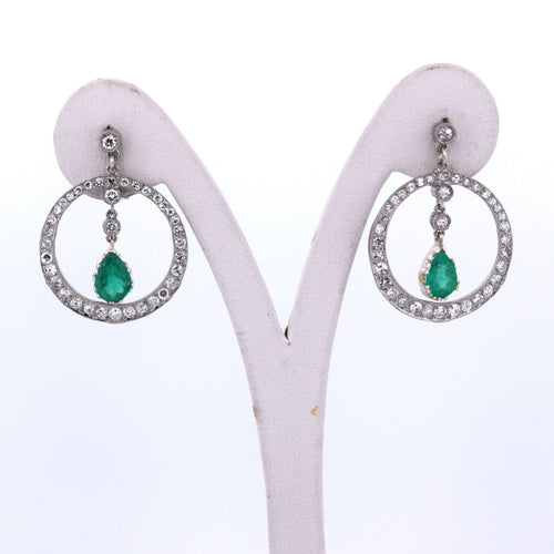 Boucles d'oreilles Boucles d'oreilles vintage en platine avec émeraudes et diamants 58 Facettes