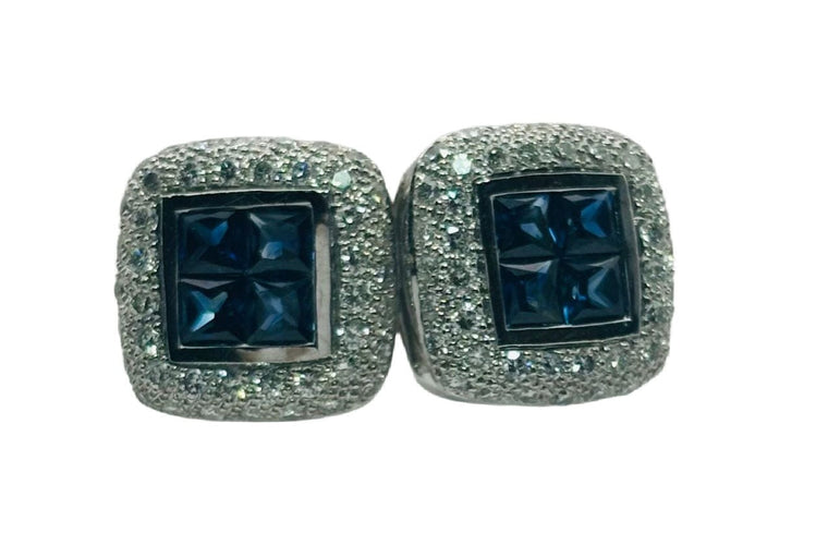 Boucles d'oreilles Boucles d'oreilles de luxe en or blanc, saphirs et diamants 58 Facettes 50151