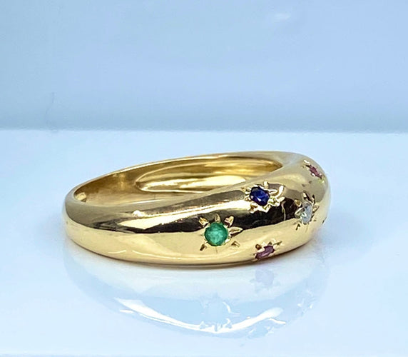 Bague 52 Bague en or jaune 18 carats, multipierres precieuses 58 Facettes AB564