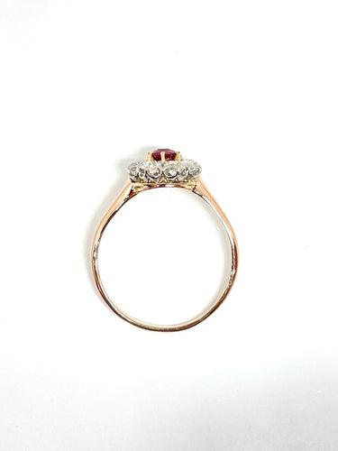 Bague Bague marguerite ancienne en or rose 18 carats ornée d’un saphir rose et diamants 58 Facettes