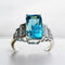 Bague 54 Bague or blanc Zyrcon Bleu naturel 4.60 carats  et diamants 58 Facettes 7849 A