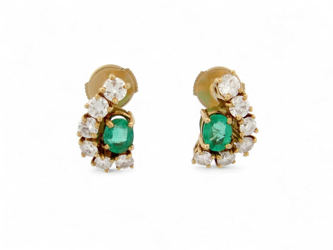 Boucles d'oreilles boucles d'oreilles en or jaune 18k serties emeraudes & 12 diamants 1ct s 58 Facettes 271351