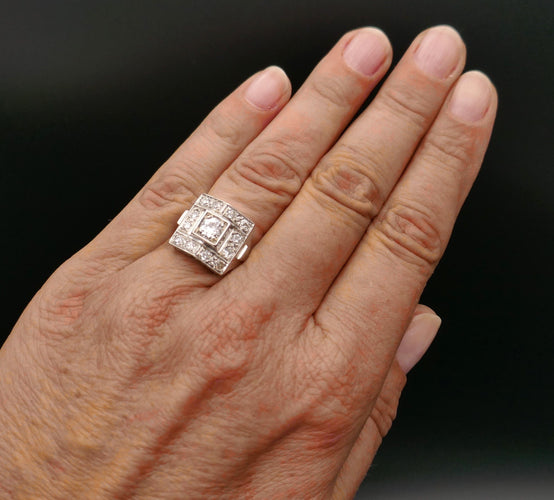 Bague 51 Bague Art Déco Diamants 1,35 carat. 58 Facettes C70-04