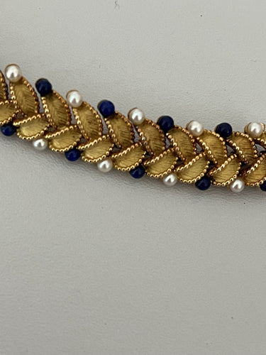 Bracelet Bracelet Articulé Feuillages Or Jaune Perles Lapis Lazuli 58 Facettes LOT 6170