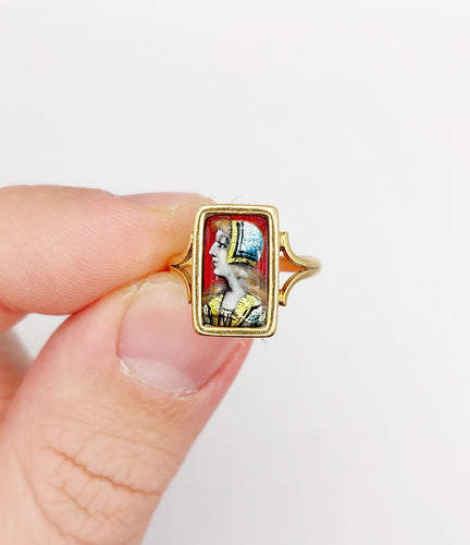 Bague 48.5 Bague Art nouveau Limoges en or 18k avec plaque émaillée profil féminin 58 Facettes A06430