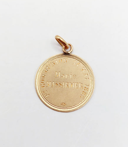 Pendentif Médaille religieuse victorienne or rose 18k vierge et décorations finement ciselées (circa 1885) 58 Facettes A05064