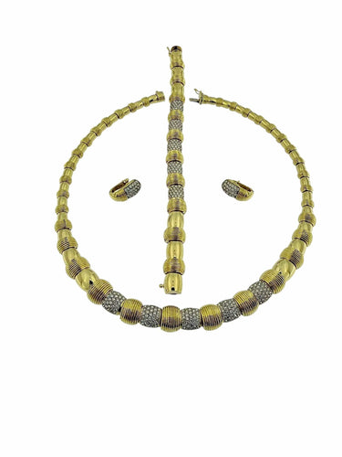 Parure vintage française or jaune, or blanc, diamants 58 Facettes