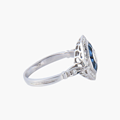 Sormus tyyli Art Deco Safiirit Timantit