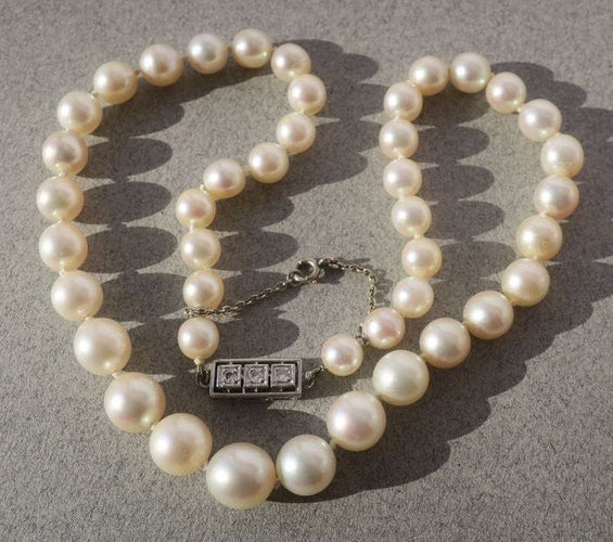 Collier Collier de grosses perles de culture Akoya Fermoir or blanc et Diamants 58 Facettes