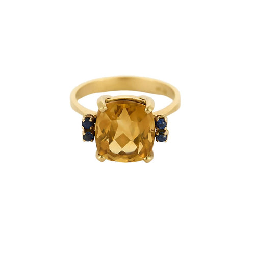 Bague 56 Bague en or jaune, citrine et saphirs 58 Facettes CAS0178