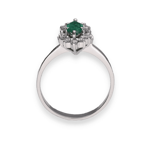 Bague 53 Bague en or gris 18K avec emeraude marquise 0,50 ct et diamants brillants & navettes - Taille 53 58 Facettes FB09768